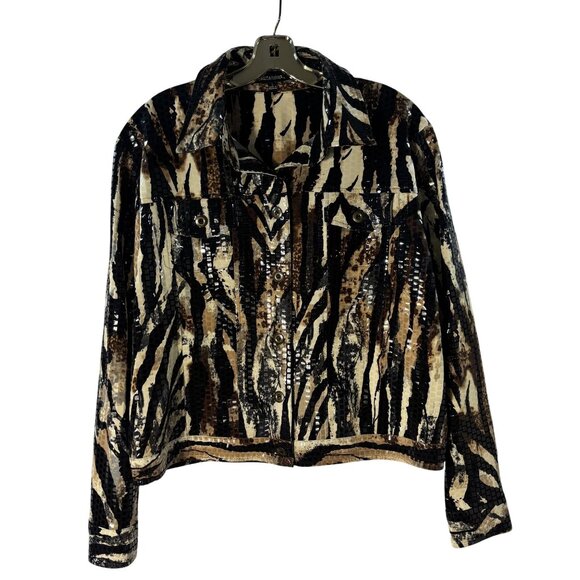 Animal Print Sequin Button-Up Jacket By Notations Womens Size L - Picture 1 of 7
